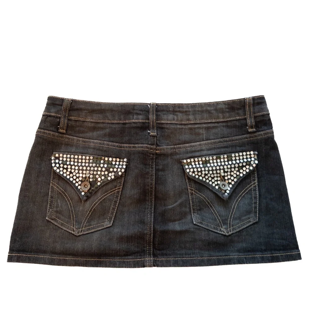 Y2k rhinestone denim mini skirt size 9 farlow jeans - Picture 7 of 8